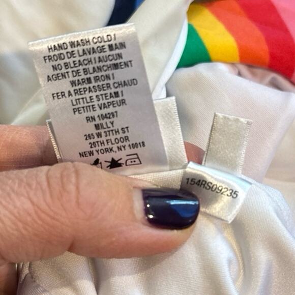 Milly Minis One Piece Swimsuit White Wavy Rainbow Stripe Made in USA Size 12 - Picture 9 of 9